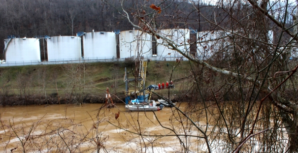 across the Elk River from the site of the spill on Jan. 12.